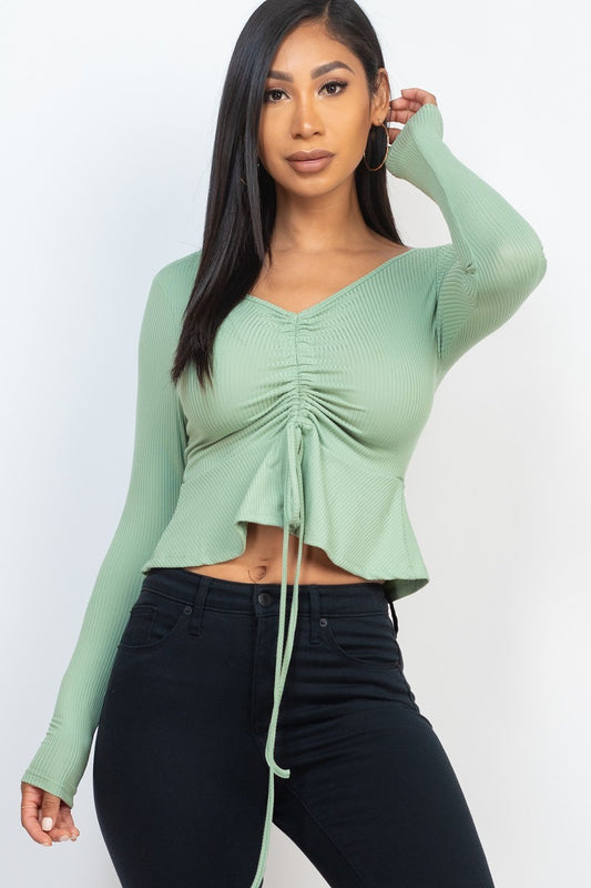 Ribbed Long Sleeve Peplum Top