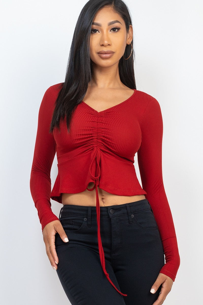 Ribbed Long Sleeve Peplum Top