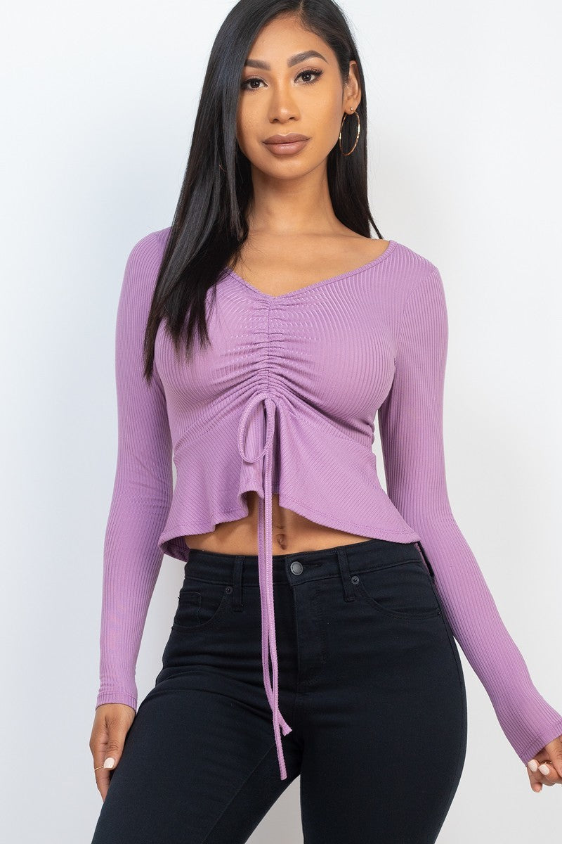 Ribbed Long Sleeve Peplum Top