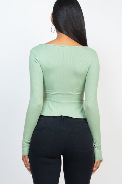 Ribbed Long Sleeve Peplum Top