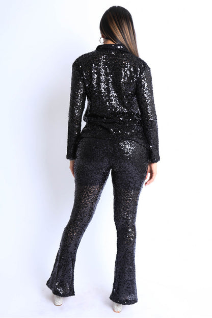 Sequin Button Down Shirt & Pants Set