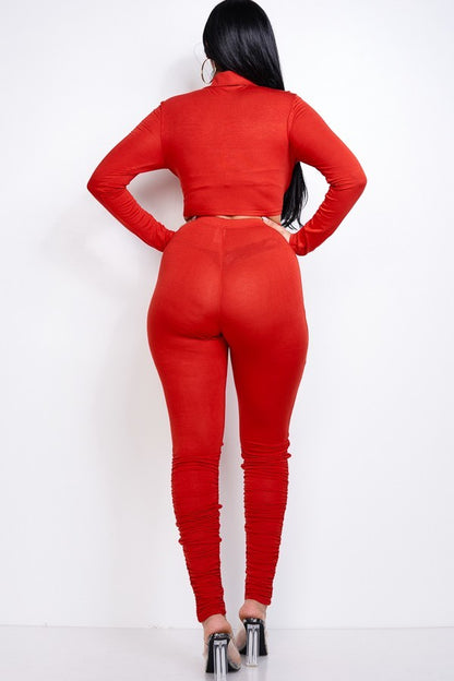 Front Tie Top & Ruched Pants Set