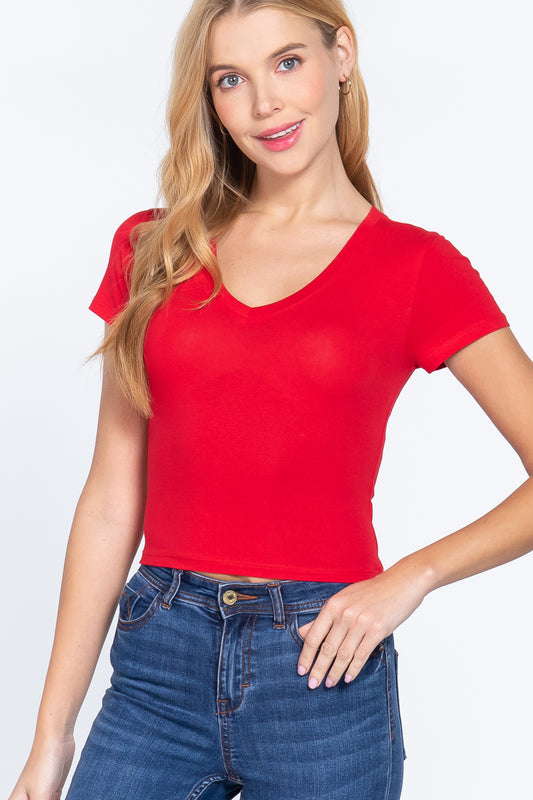 Short Sleeve V Neck Crop Top