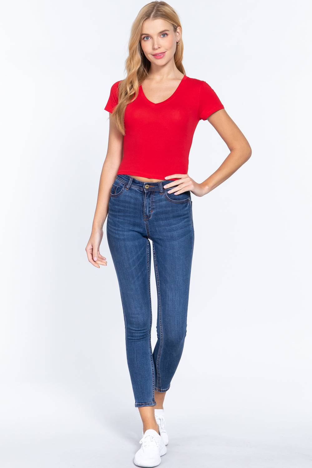 Short Sleeve V Neck Crop Top