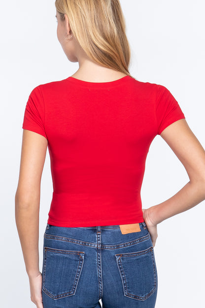 Short Sleeve V Neck Crop Top