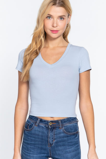 Short Sleeve V Neck Crop Top