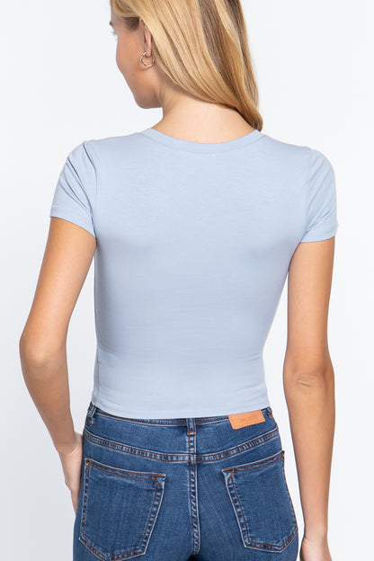 Short Sleeve V Neck Crop Top