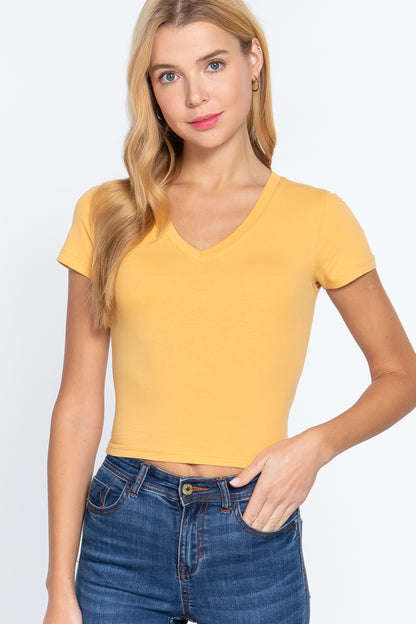 Short Sleeve V Neck Crop Top