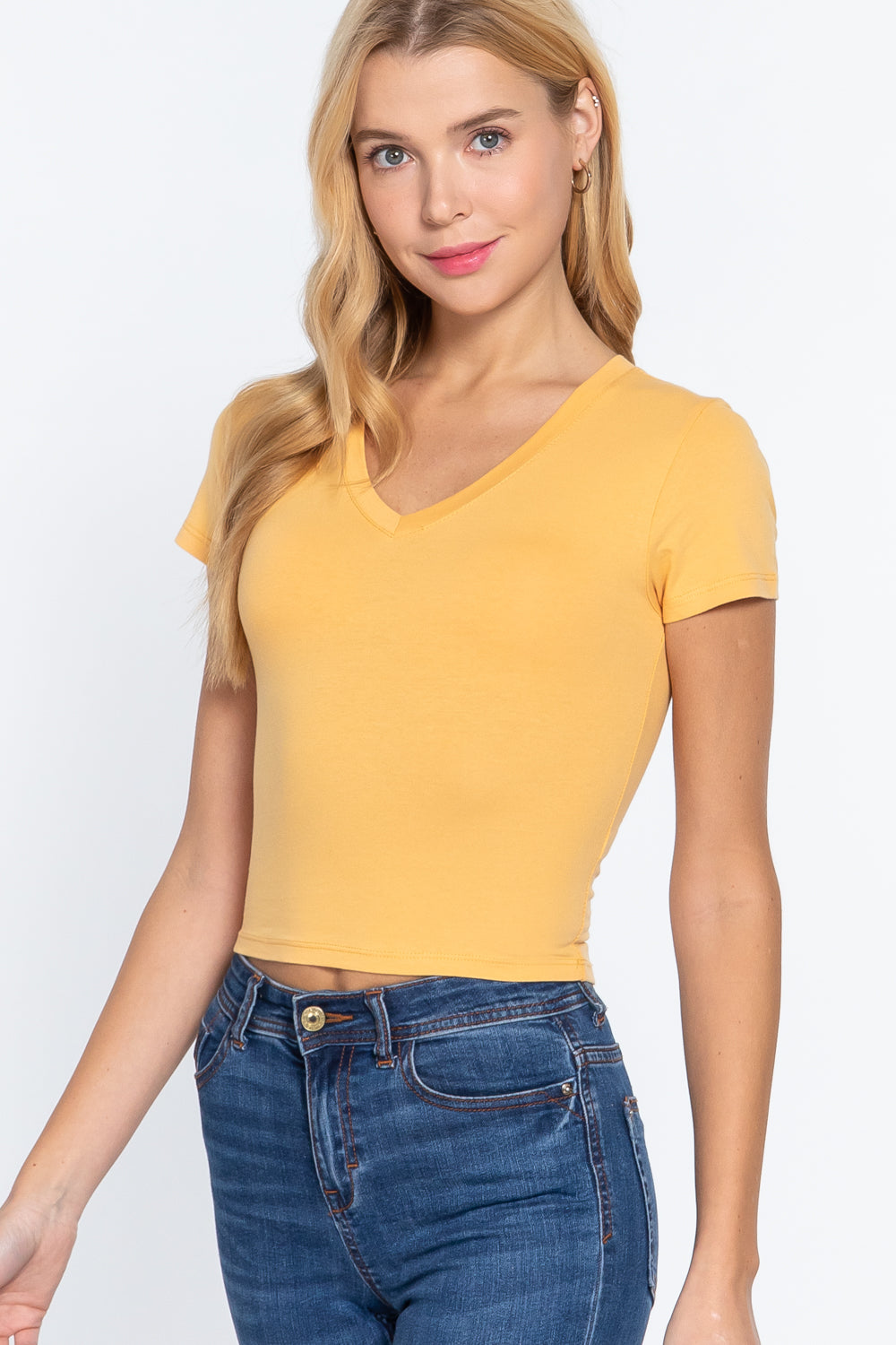 Short Sleeve V Neck Crop Top