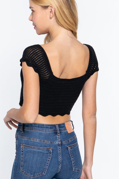 V Neck Front Knot Knit Crop Top