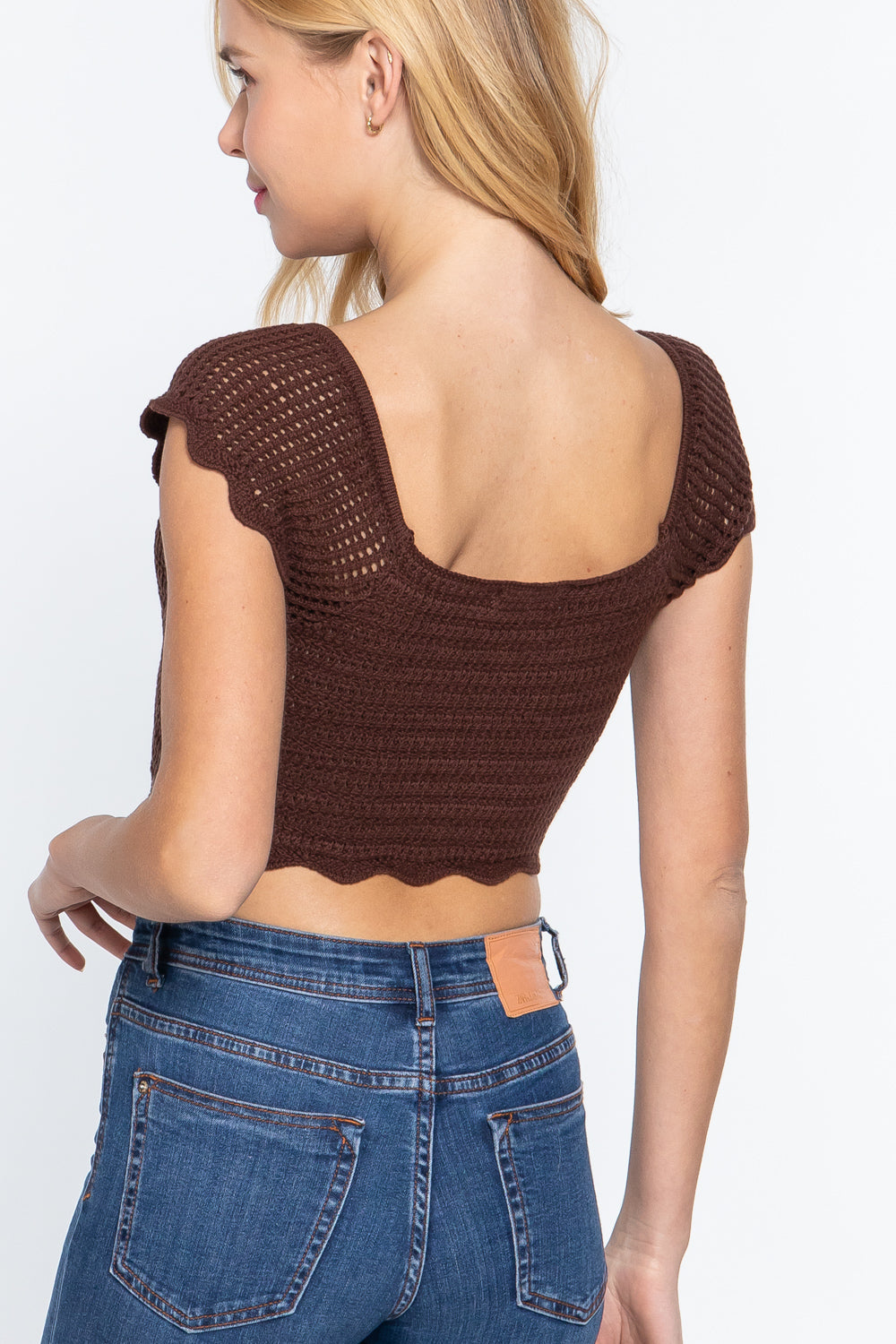 V Neck Front Knot Knit Crop Top