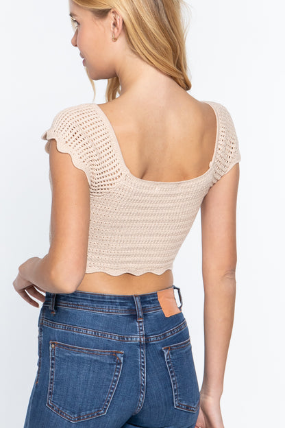 V Neck Front Knot Knit Crop Top