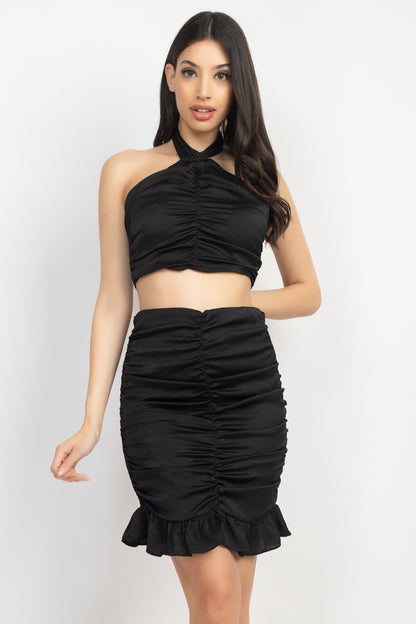 Halter Neck Crop Top & Skirt Set