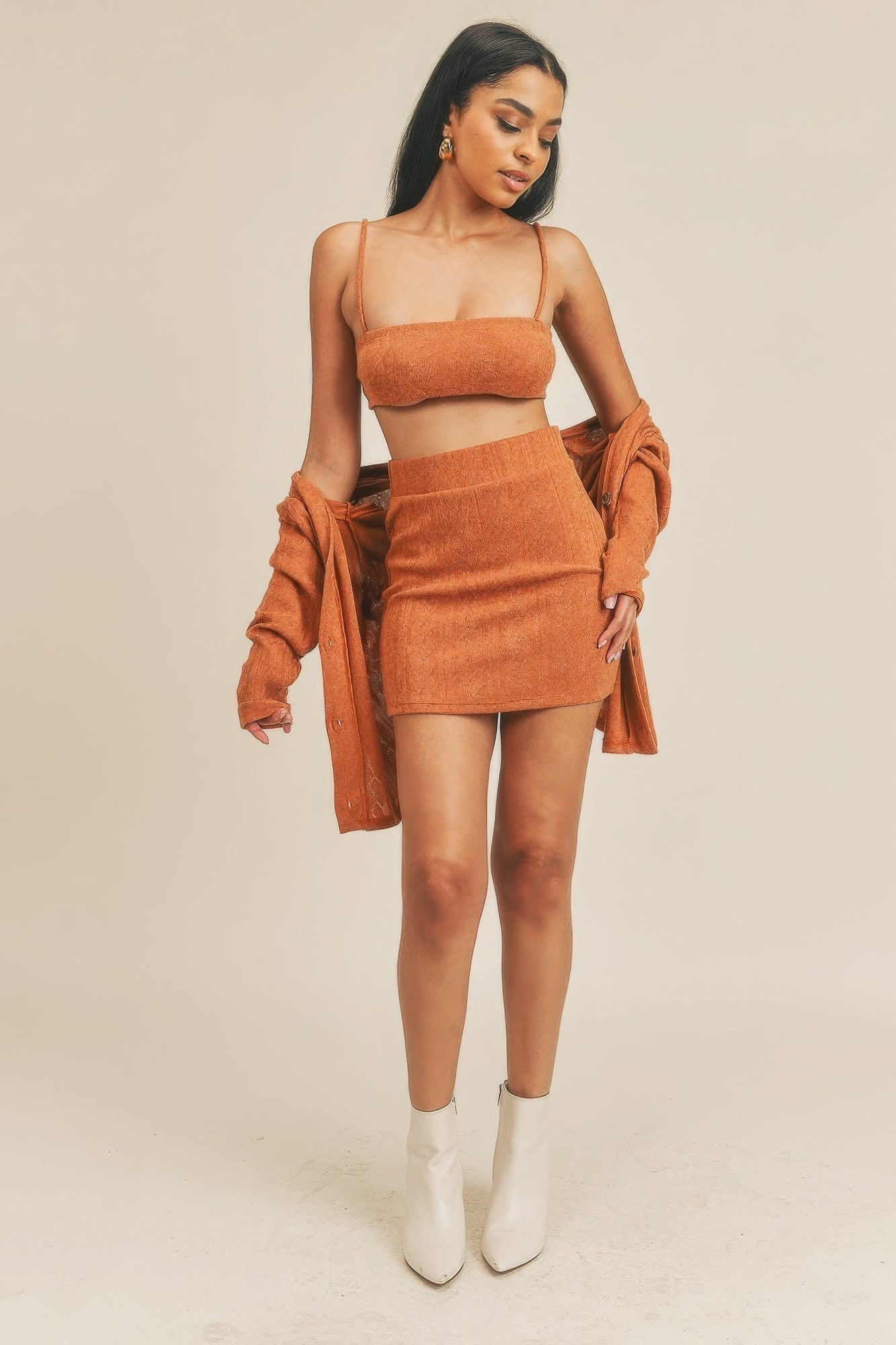 Cardigan Tube Top & Skirt Set