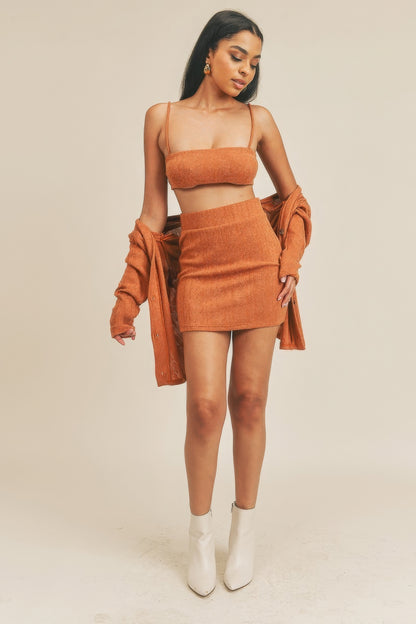 Cardigan Tube Top & Skirt Set