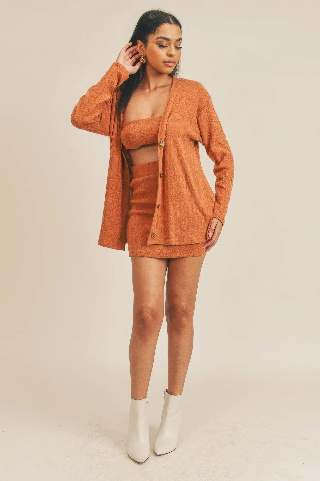 Cardigan Tube Top & Skirt Set