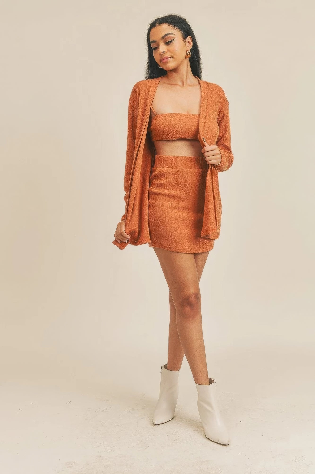 Cardigan Tube Top & Skirt Set