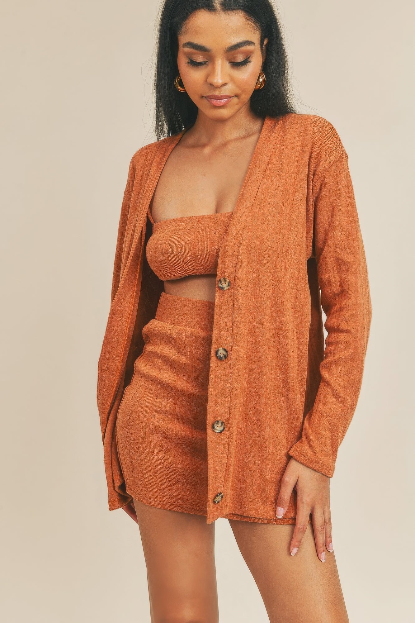 Cardigan Tube Top & Skirt Set