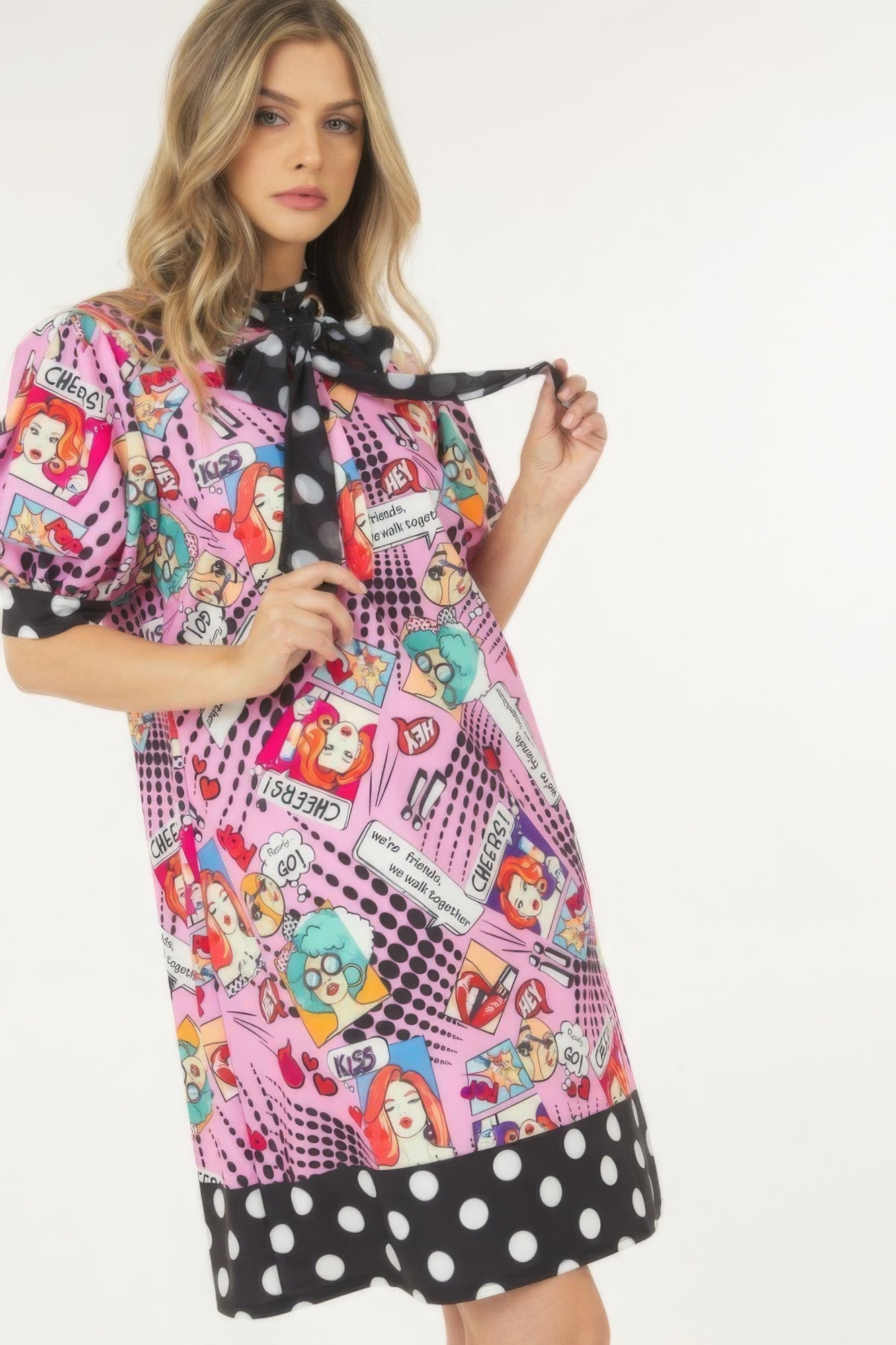 Girly Comic Polka Dot Midi Dress