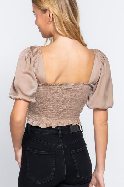 Smocking Ruffle Woven Top