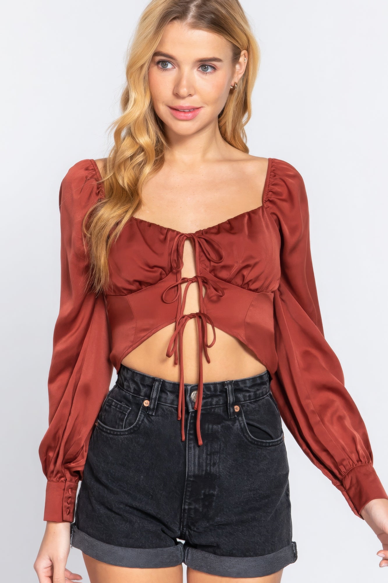 Sweetheart Neck Front Tie Top