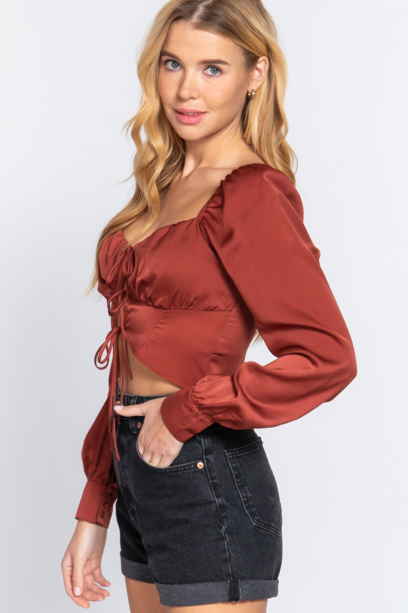 Sweetheart Neck Front Tie Top