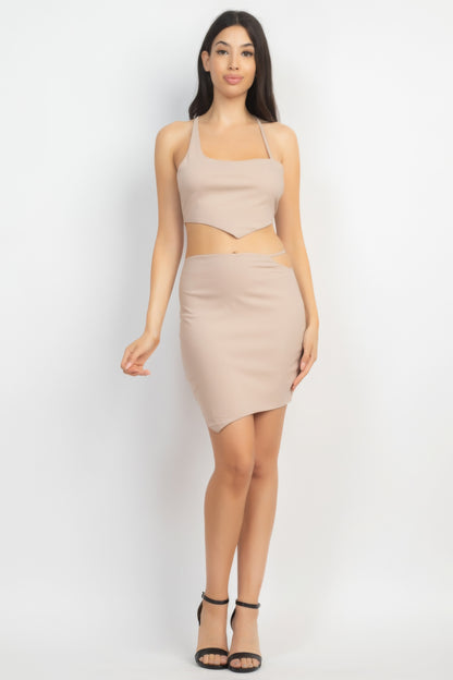 Asymmetrical Cross Back Top & Skirt Set