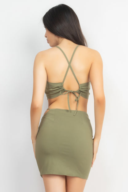 Asymmetrical Cross Back Top & Skirt Set