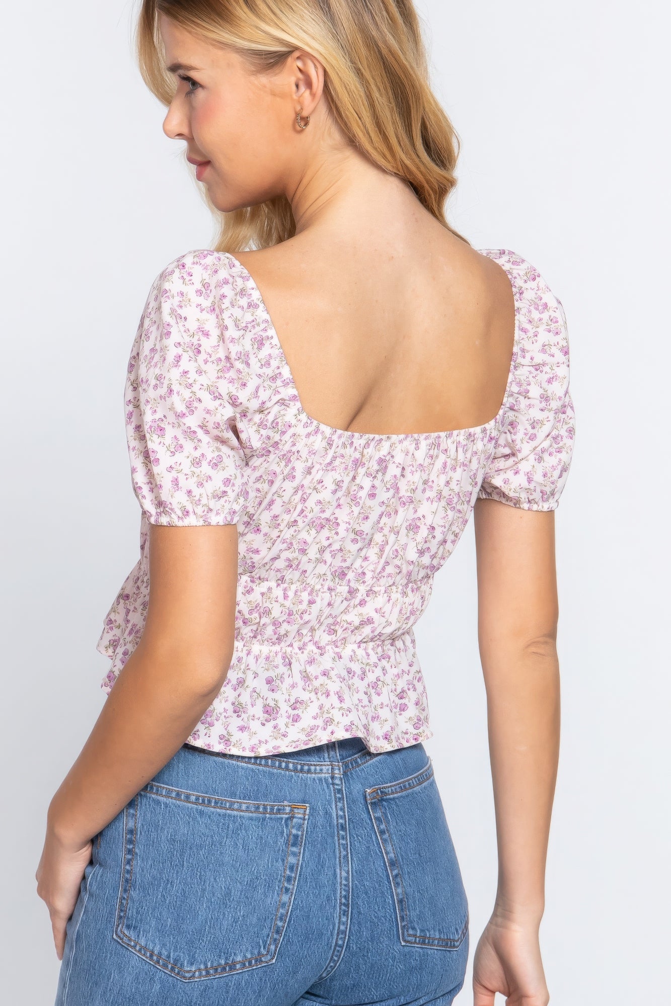 Short Sleeve Floral  Woven Top