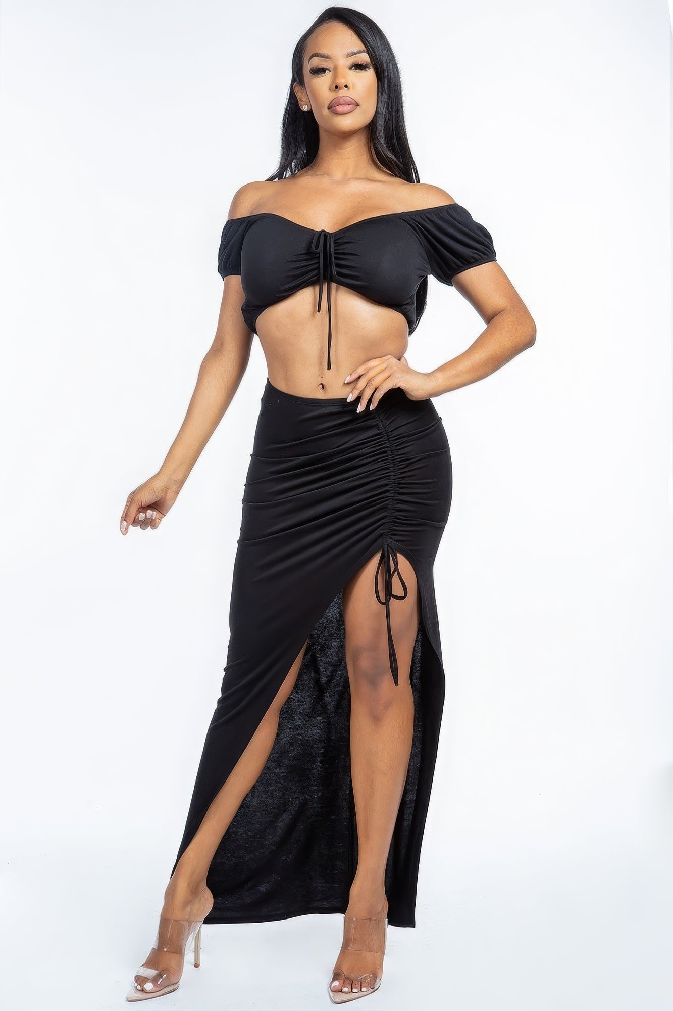 Off Shoulder Crop Top & Skirt Set