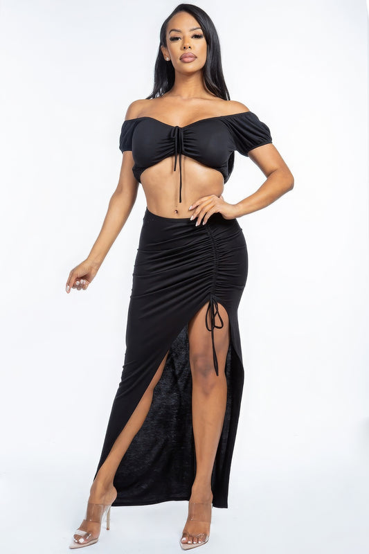 Off Shoulder Crop Top & Skirt Set