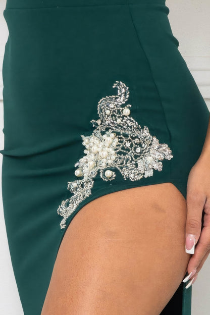 Beaded Embroidered Slit Maxi Dress