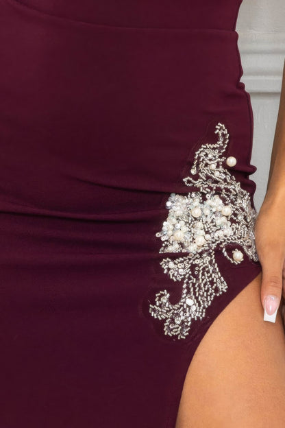 Beaded Embroidered Slit Maxi Dress