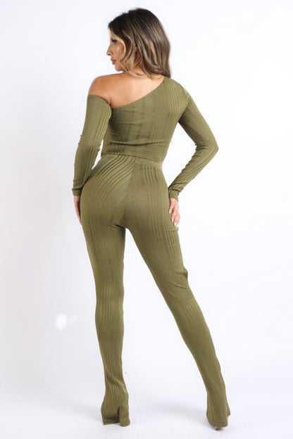 Cutout Ribbed Top & Pants Set