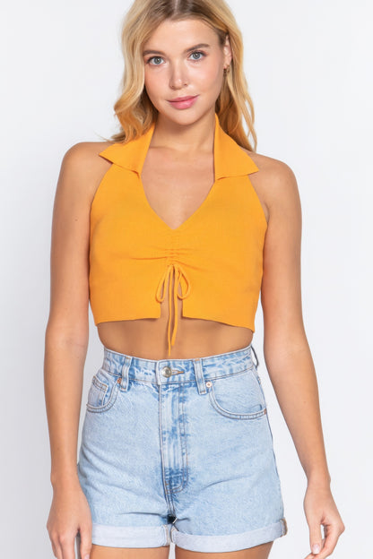 Halter Collar Ruched Crop Top