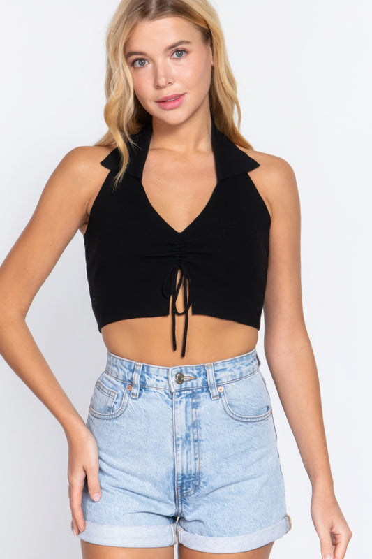 Halter Collar Ruched Crop Top