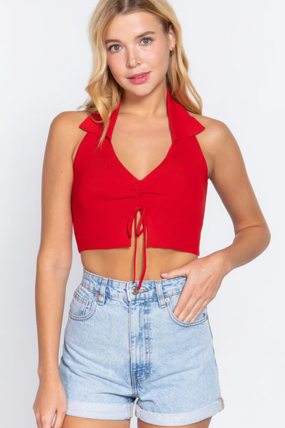 Halter Collar Ruched Crop Top