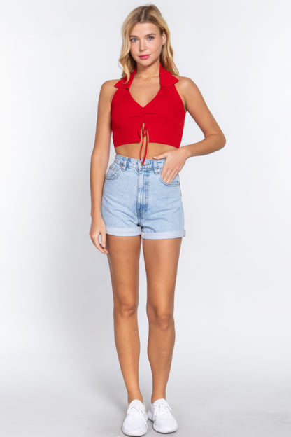 Halter Collar Ruched Crop Top