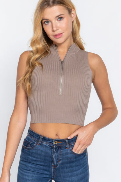 Sleeveless Zipper Sweater Top