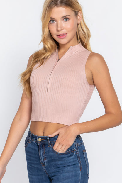 Sleeveless Zipper Sweater Top