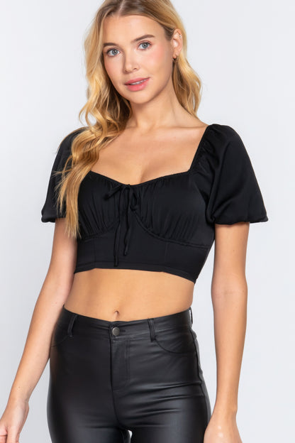 Short Sleeve Satin Crop Top