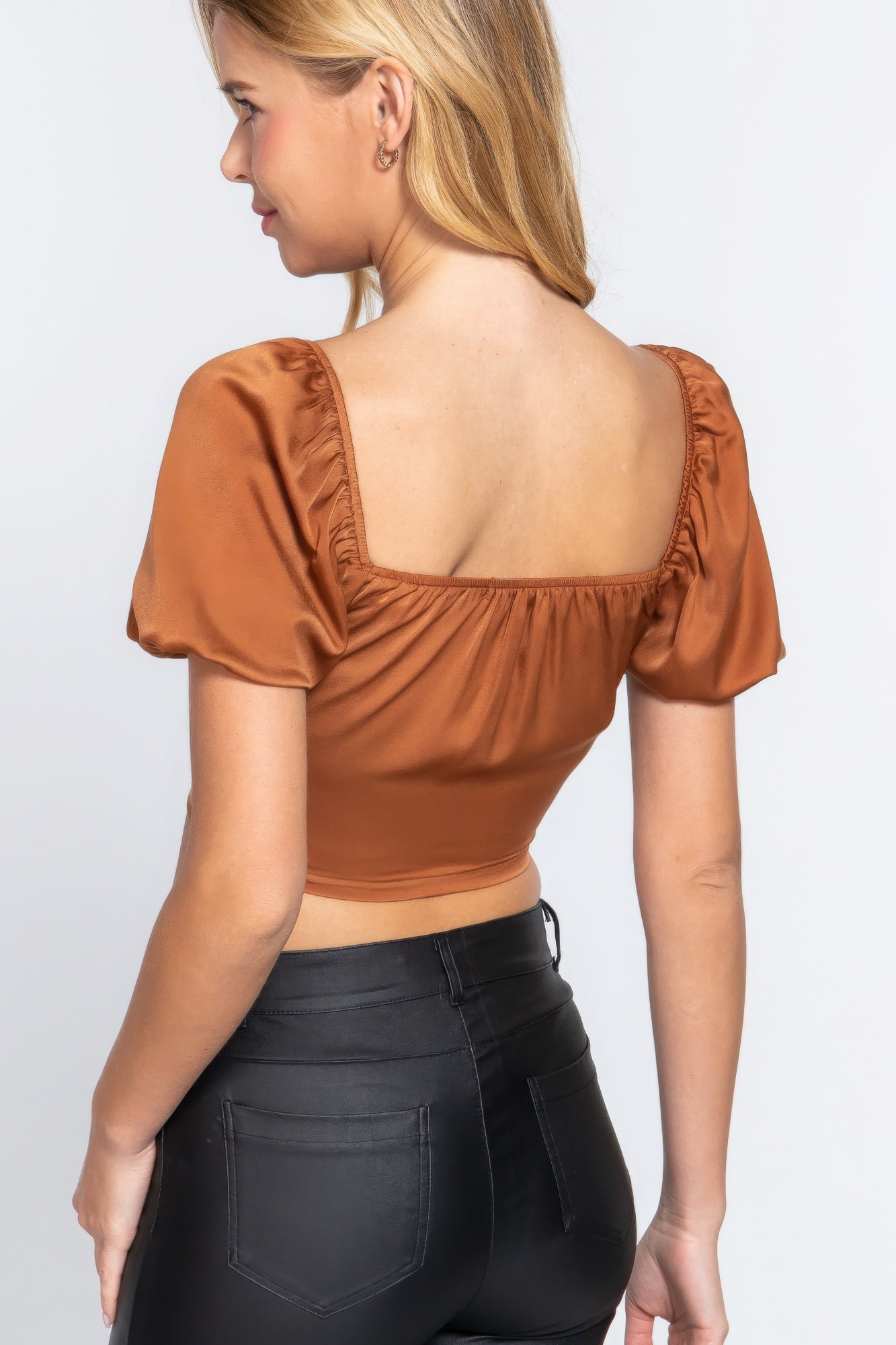 Short Sleeve Satin Crop Top