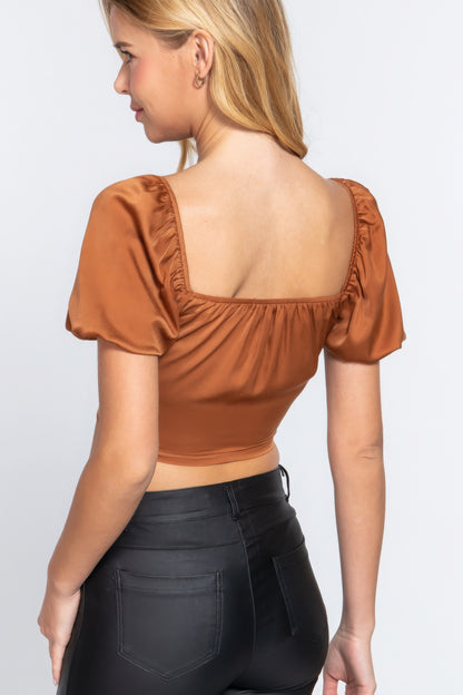 Short Sleeve Satin Crop Top