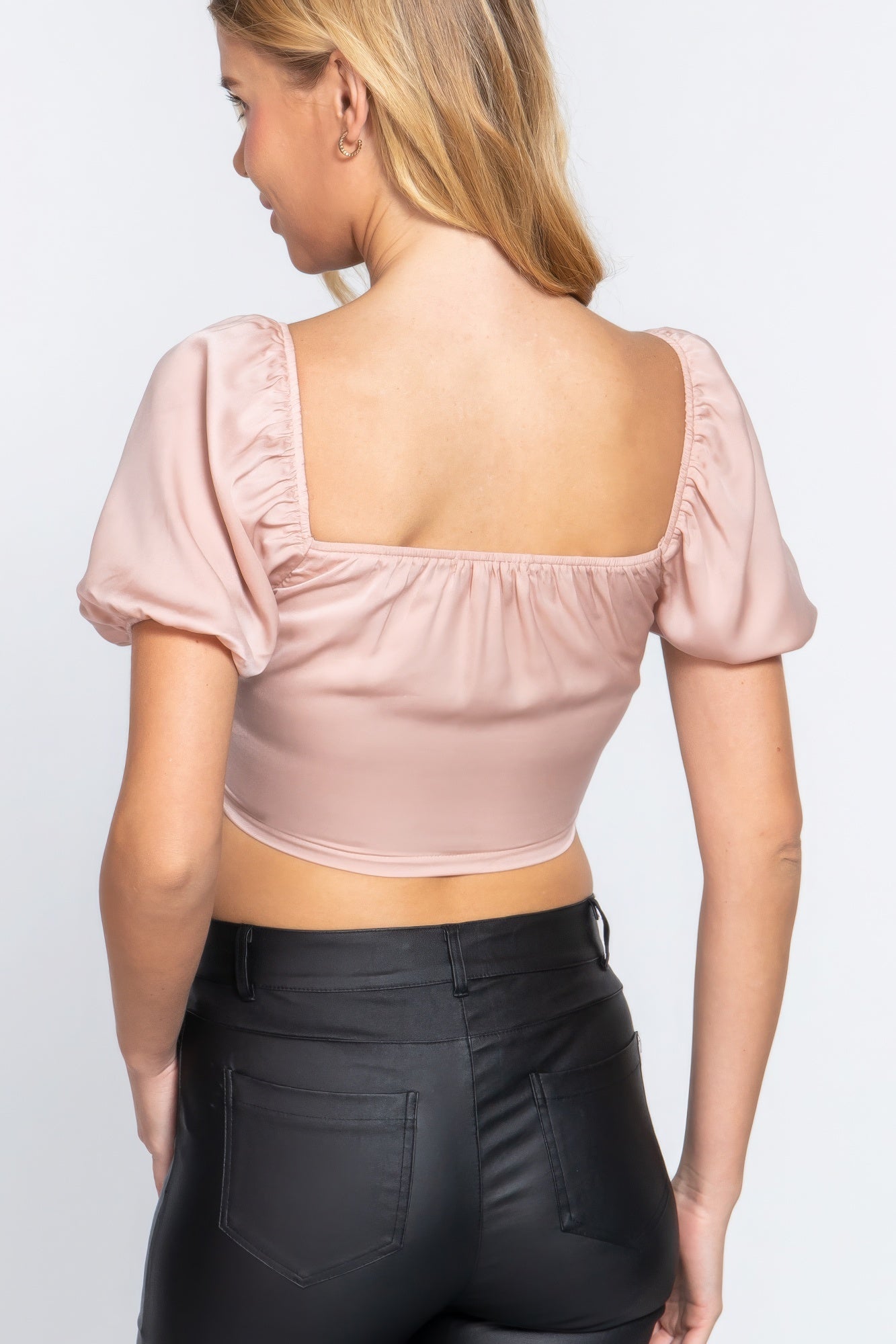 Short Sleeve Satin Crop Top
