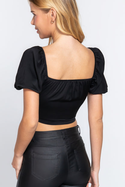 Short Sleeve Satin Crop Top