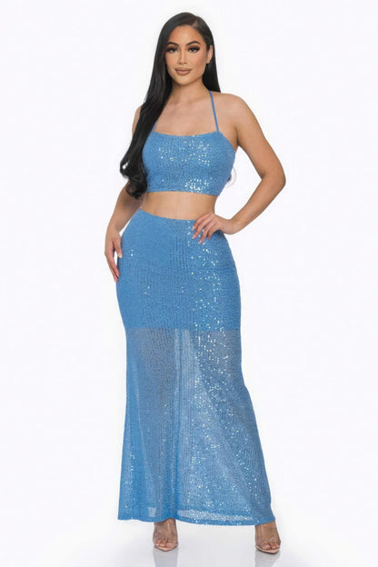 Baby Blue Sequin Maxi Dress