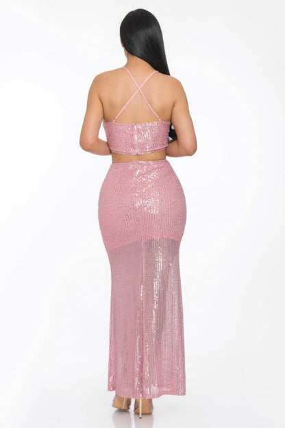 Baby Pink Sequin Maxi Dress