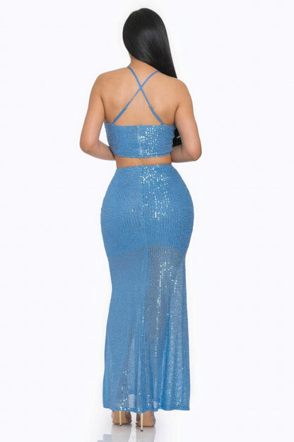 Baby Blue Sequin Maxi Dress