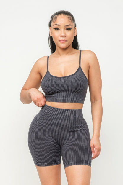 Washed Seamless Tank Top & Shorts Set