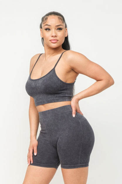 Washed Seamless Tank Top & Shorts Set